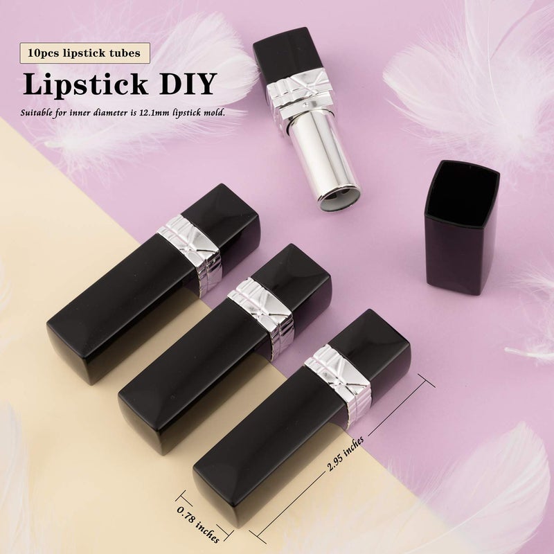 Allwon 10Pcs Black Empty Lipstick Tubes DIY Lip Balm Container (Rectangle Tube) - Image 2